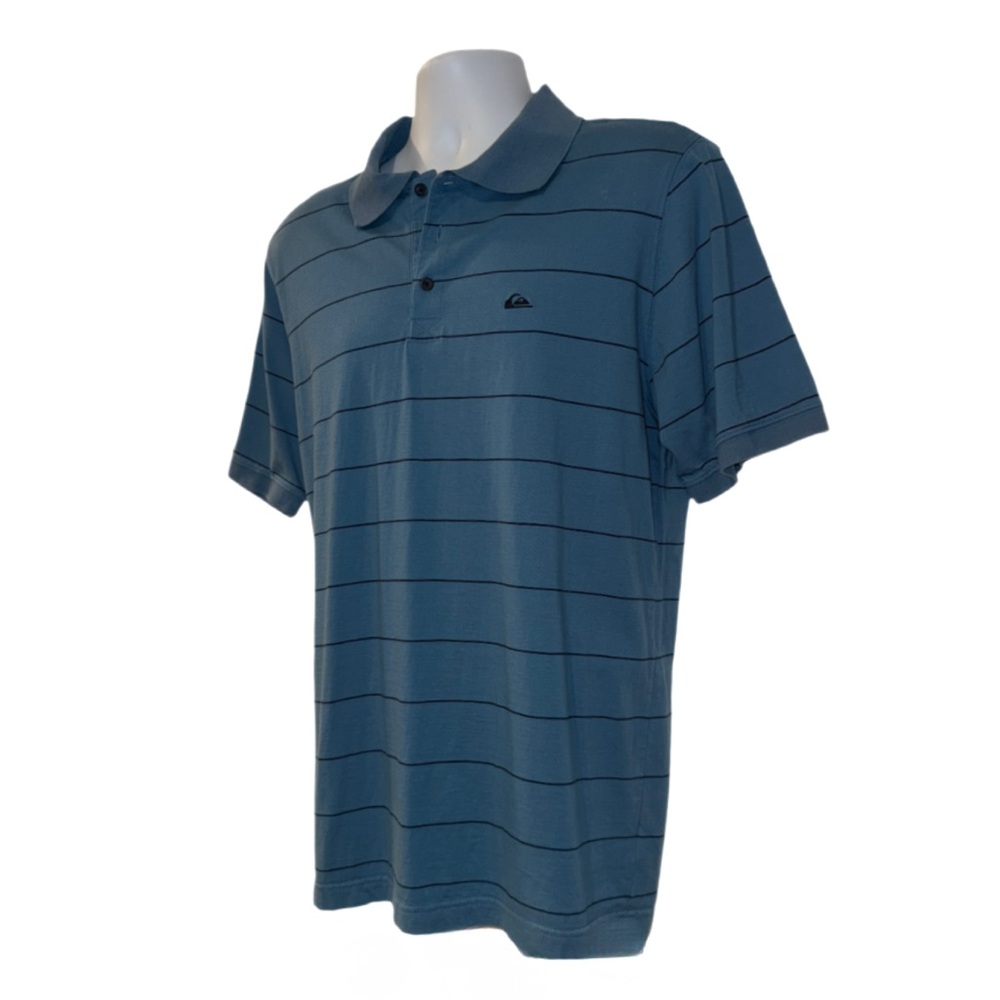 Quiksilver Men’s Polo Shirt Large Blue Striped Short Sleeve Surf Skate Casual - Picture 3 of 10